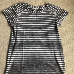 striped top with crocheted sleeve